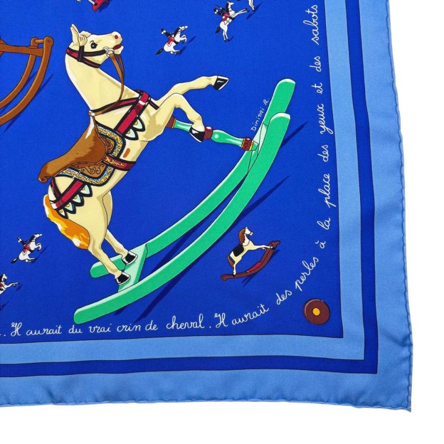 HERMES エルメス スカーフ カレ90 『Raconte moi le cheval(お馬の話をして)』 シルク ブルー系 | HERMES | 05