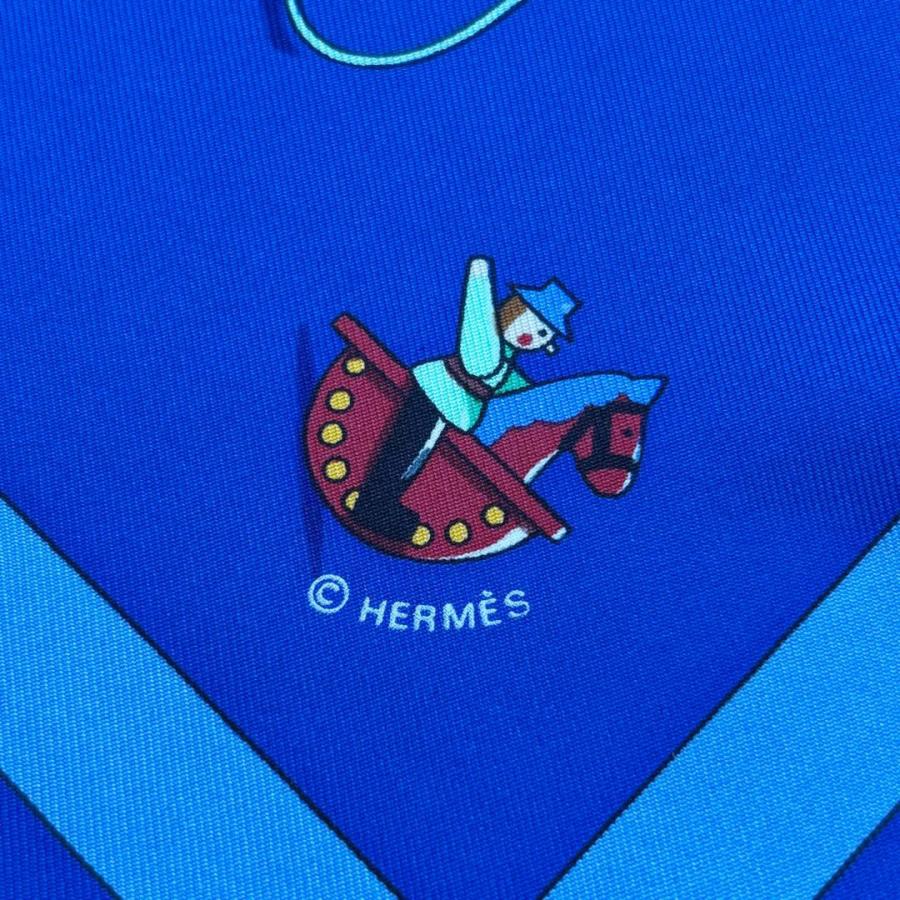 HERMES エルメス スカーフ カレ90 『Raconte moi le cheval(お馬の話をして)』 シルク ブルー系 | HERMES | 06