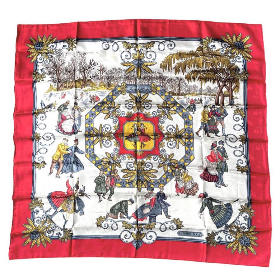 HERMESカレ90 大判スカーフ冬の愉しみ水色