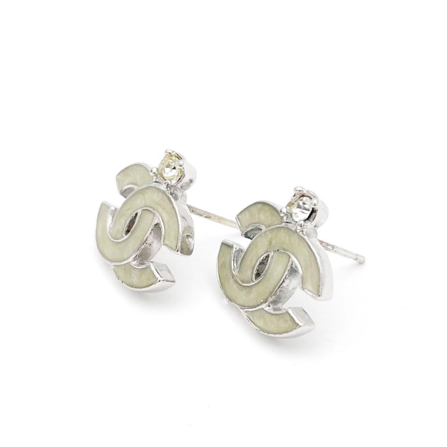 シャネル ココマーク ラインストーン ピアス シルバー　 04P 定番　片耳 CHANEL シャネル ピアス ココマーク ラインストーン グリーン