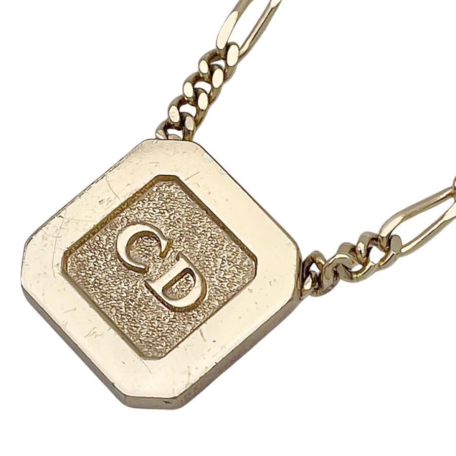 美品　クリスチャン　ディオール　ネックレス　CDロゴ　ゴールド スクエア クリスチャンディオール ネックレス ロゴ CD ストーン スクエア