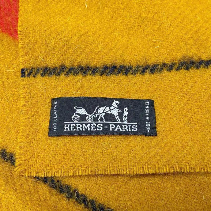 HERMES エルメス ロカバール マフラー ウール100％ マスタードイエロー 