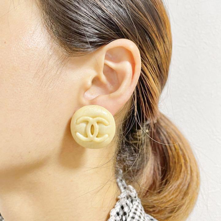 美品 CHANEL シャネル イヤリング ラウンド ココマーク マーブル  