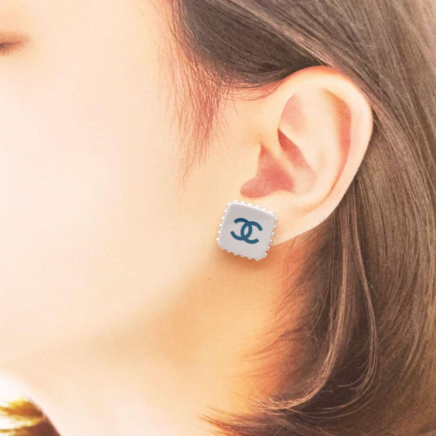 CHANEL 美品 シャネル スクエアピアス ココマーク フェイクパール 