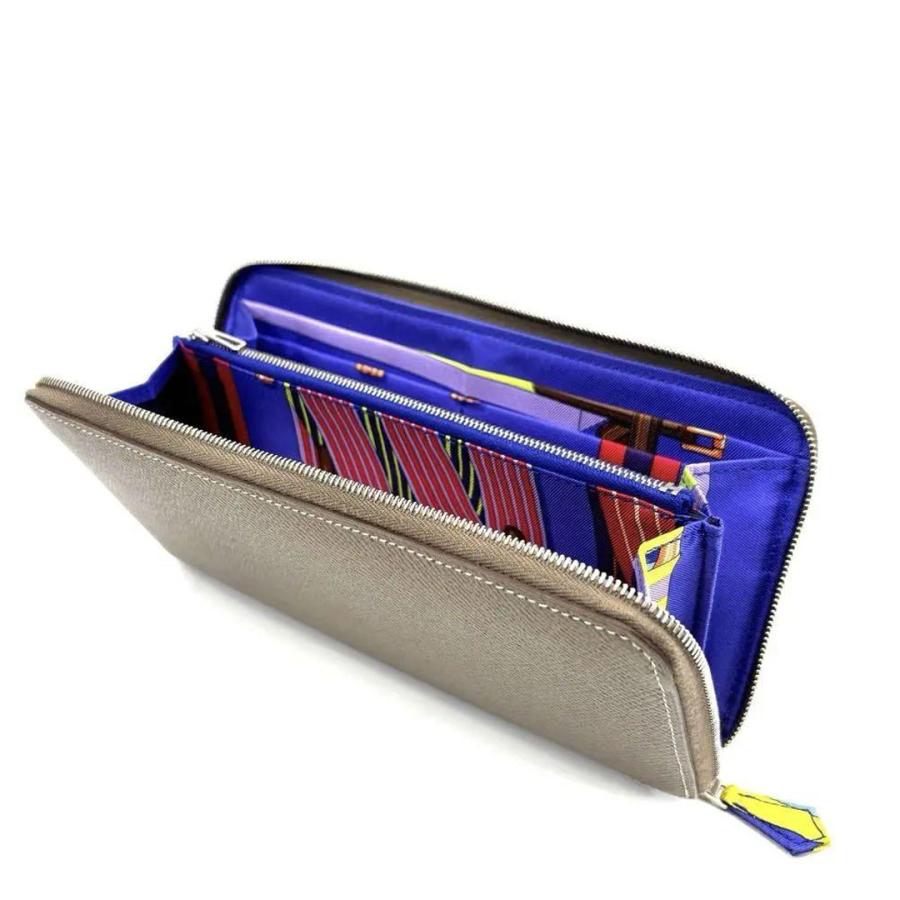 ◇エルメス◇ヴォーエプソン/アザップロングシルクイン/長財布/刻印:□Q エルメス アザップ シルクイン ロング ブラック/ カシス ヴォー