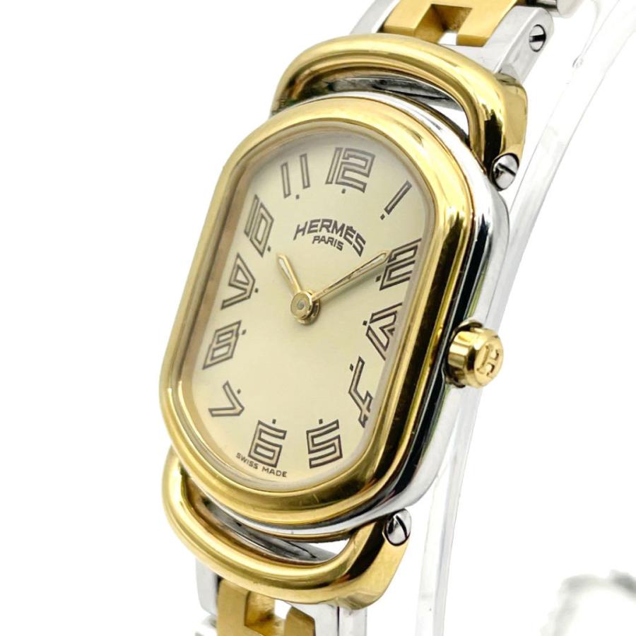 HERMES エルメスラリーレディースオーバル型時計 ゴールド/シルバー