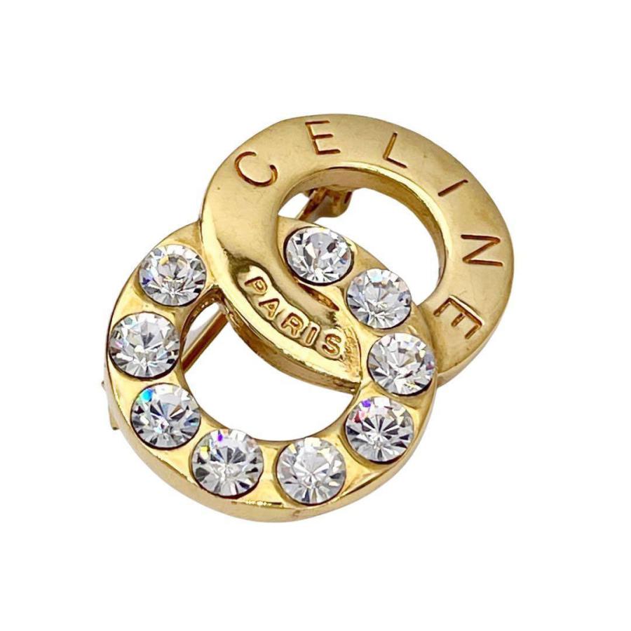 CELINE セリーヌ ブローチ ダブルサークル ラインストーン ゴールド|skrtskrtskrt|04