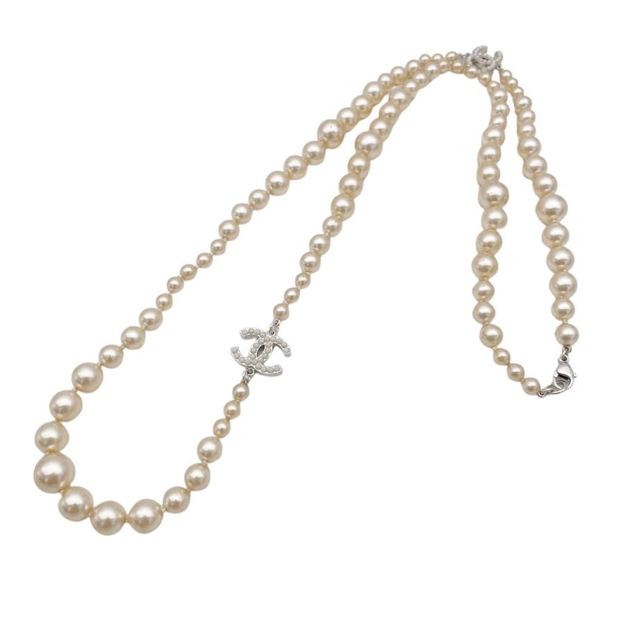 希少 シャネル ココマーク フェイクパール ロング ネックレス シルバー 07V CHANEL（シャネル） ロングネックレス フェイクパール ココマーク 07V