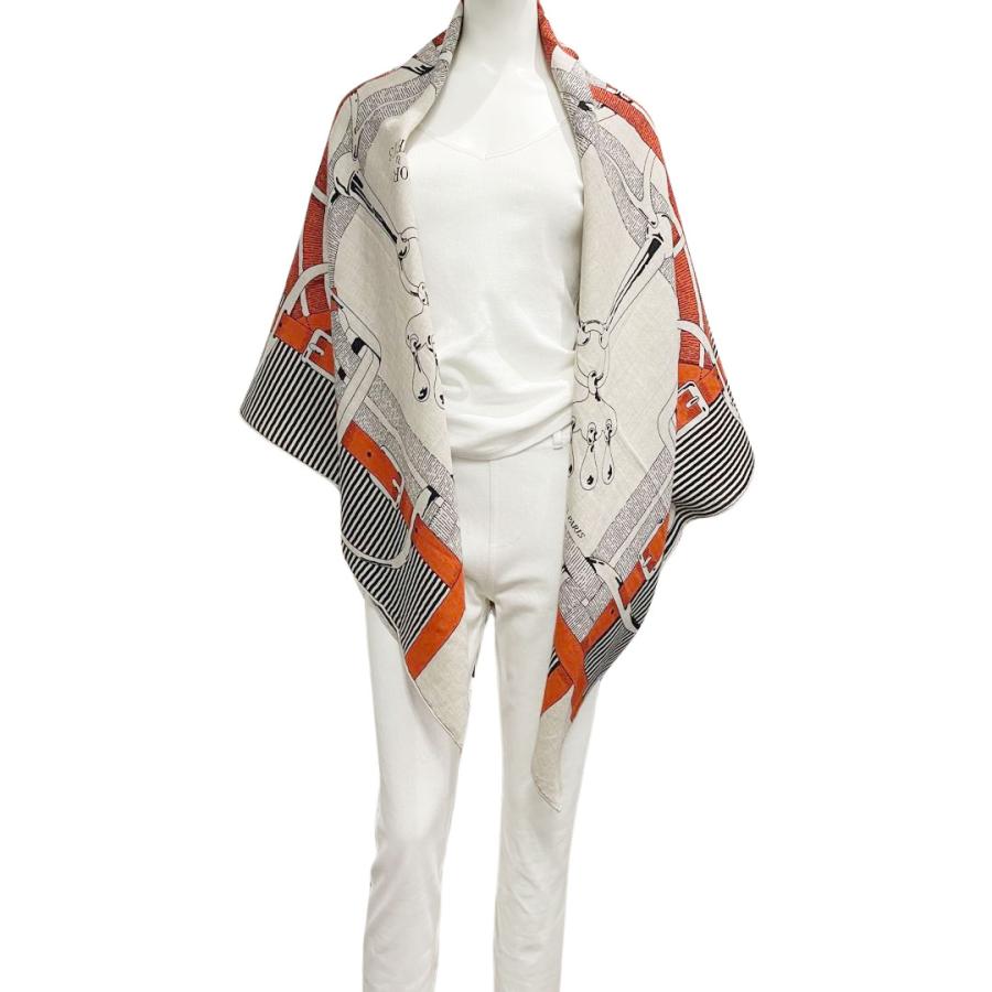 最終価格❤️mal. 新品未使用　カシシルストール ホワイト/ベージュ HERMES エルメス ショール ストール カレジェアン140 カシシル