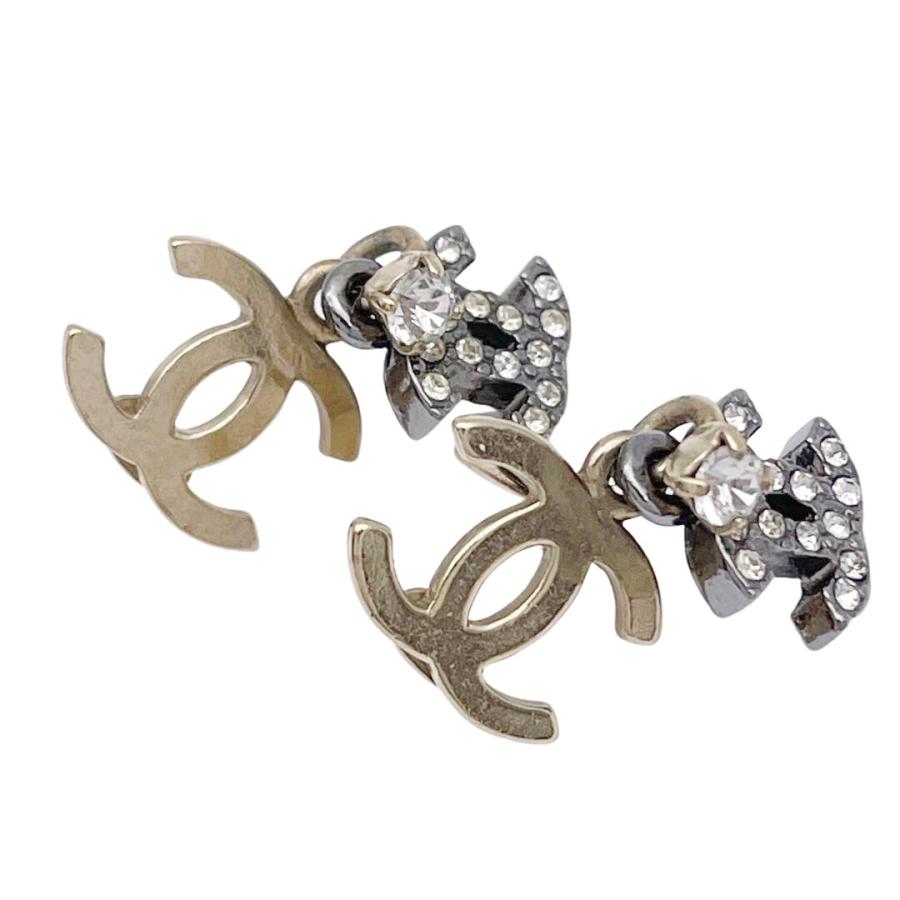 CHANEL（シャネル） ピアス ダブルココマーク ラインストーン ガンメタ