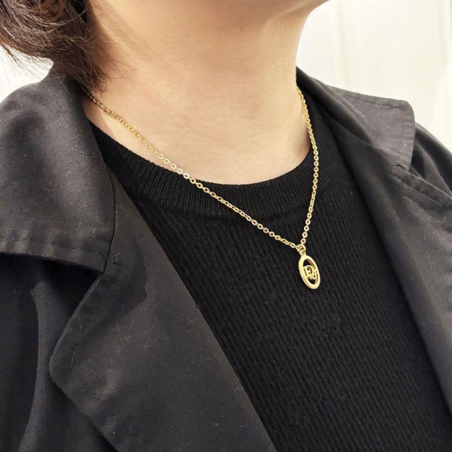Dior ゴールド ネックレス オーバル型【オンライン限定】 CDロゴラインストーンオーバルネックレス ゴールド ヴィンテージ