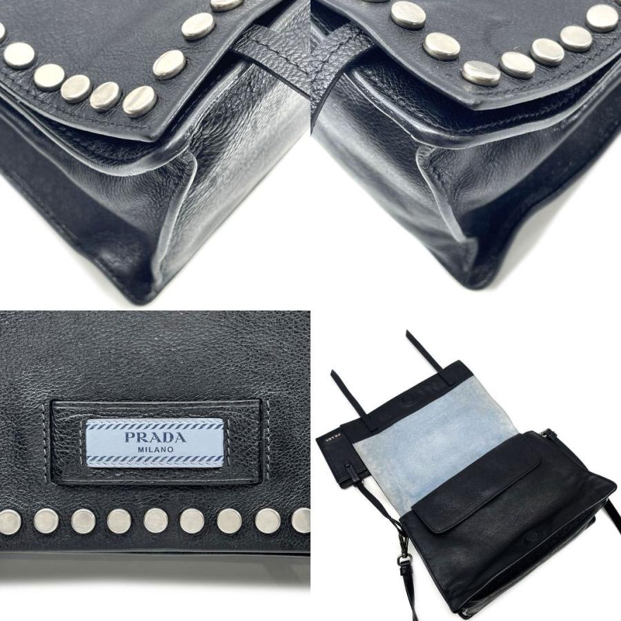 PRADA ブラックレザー　ショルダーバッグ PRADA（プラダ） ショルダーバッグ エティケット レザー/スタッズ