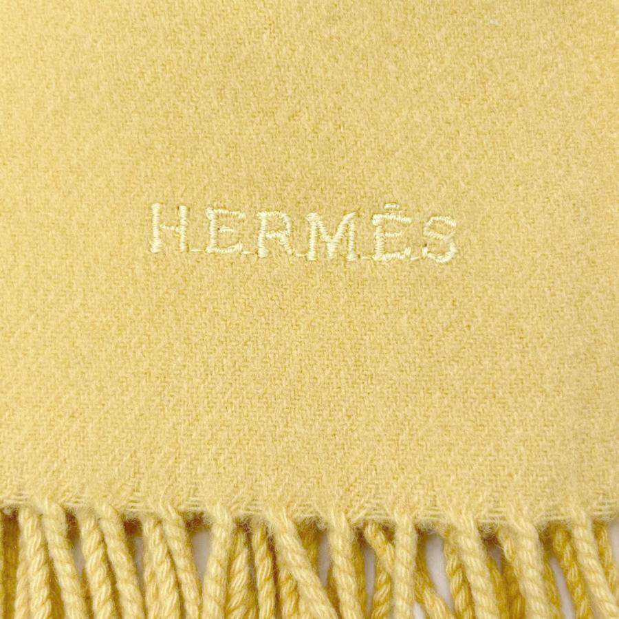 HERMES 100%カシミヤ マフラー イエロー HERMES（エルメス） ヴィンテージマフラー カシミヤ100％ イエロー系