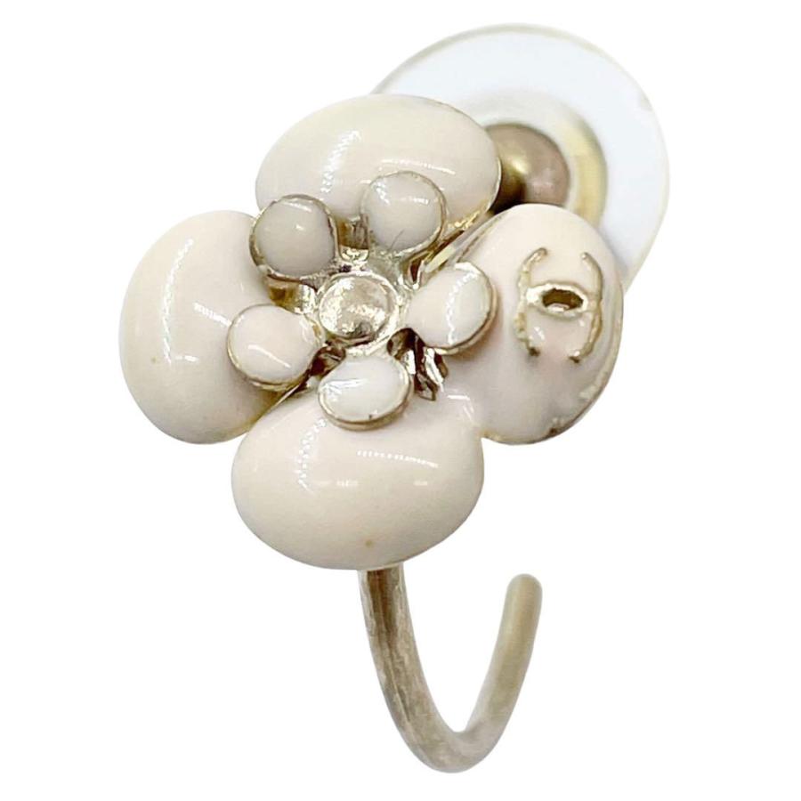 美品 CHANEL シャネル ピアス カメリア フープ ベージュ 