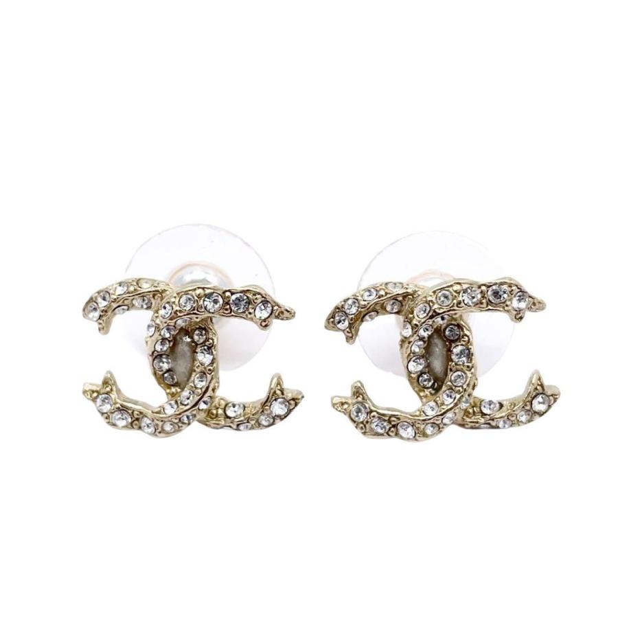 超美品 CHANEL シャネル ピアス ココマーク ラインストーン シャンパン