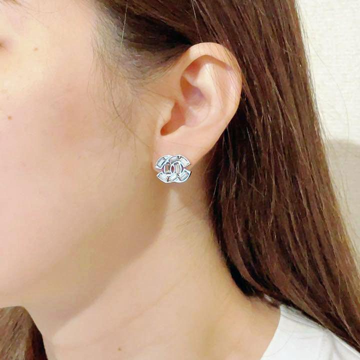 CHANEL シャネル ピアス ココマーク スクエアラインストーン シルバー 