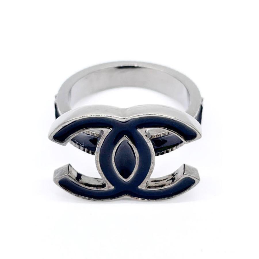 超美品 CHANEL シャネル リング 指輪 ココマーク ブラック ガン