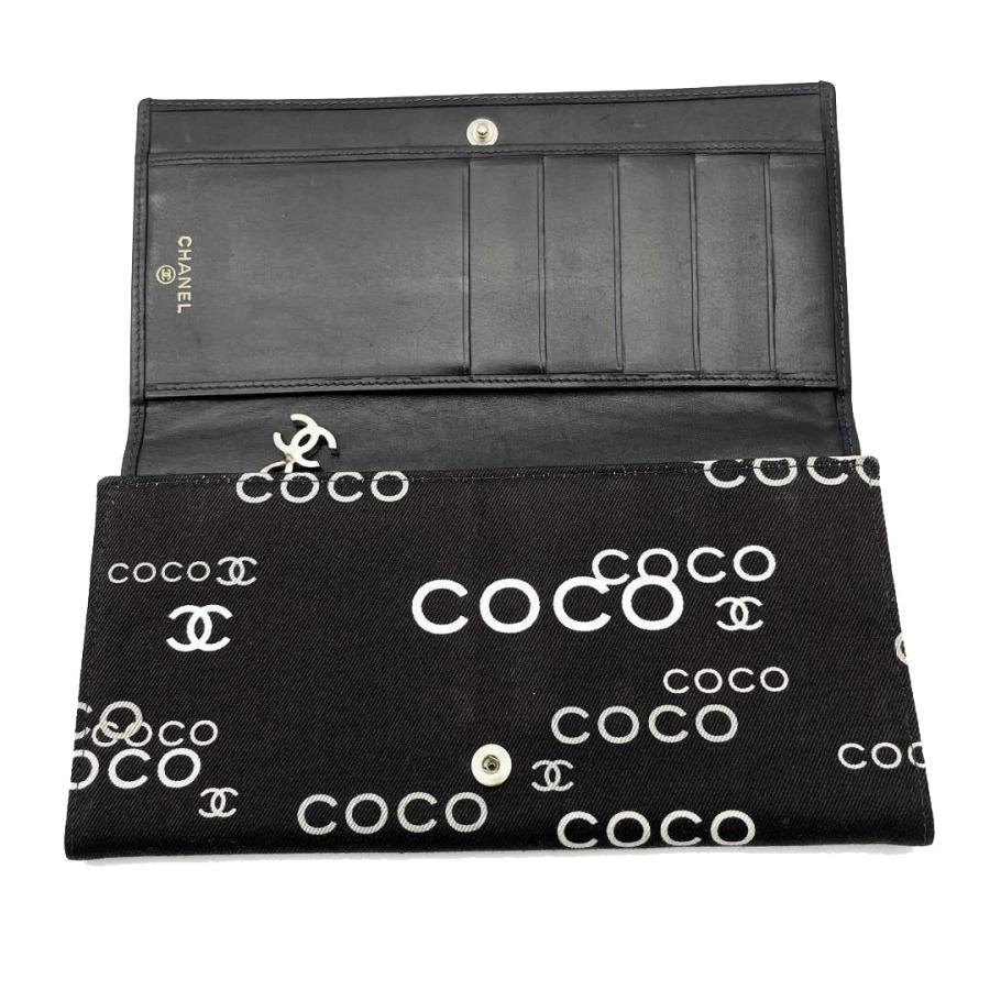 CHANEL シャネル COCO 二つ折り長財布 キャンバス ブラック 7