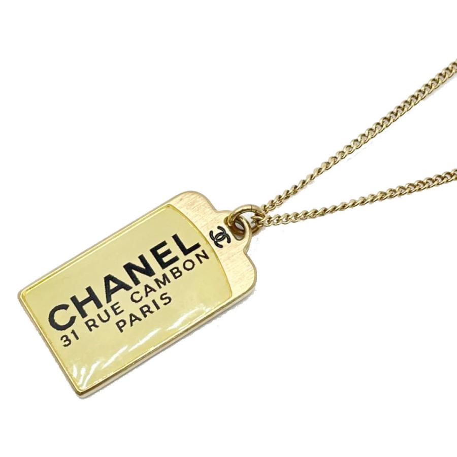 美品 CHANEL シャネル ロングネックレス カンボン プレート ゴールド 