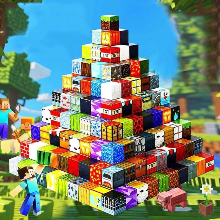 マグネット ブロック マインクラフト 磁石 積み木 ランダム発送 マイクラ風ミニフィグ ミニフィギュア付 収納ボックス付 キューブ おもちゃ 知育玩具の画像