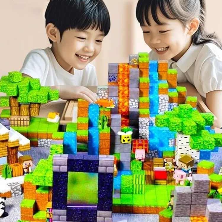 マグネット ブロック マインクラフト 磁石 積み木 ランダム発送 マイクラ風ミニフィグ ミニフィギュア付 収納ボックス付 キューブ おもちゃ 知育玩具の画像