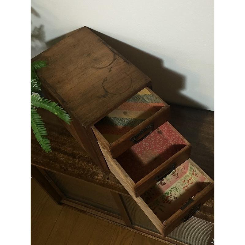 昭和 レトロ アンティーク 木製小引出 小物入 鍵付 : SK STORE
