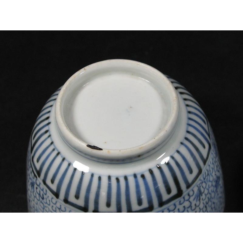 古伊万里 染付 微塵唐草 見込松竹梅 成化年製 輪花 蕎麦猪口 向付 3客  