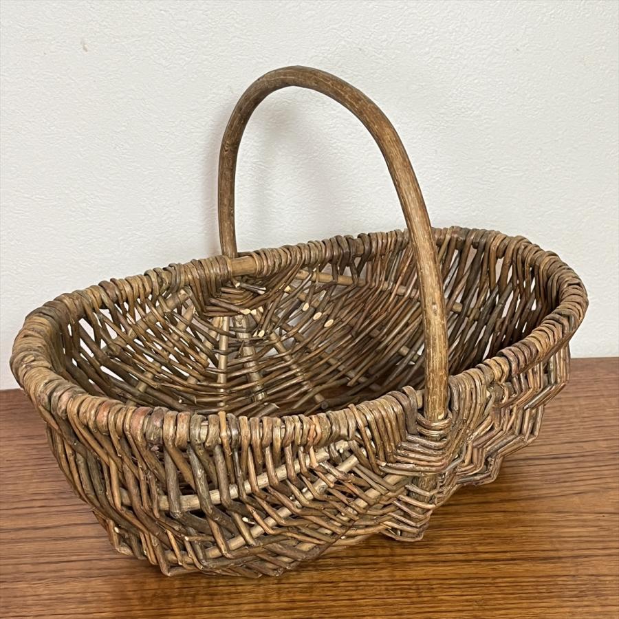 ヴィンテージ 昭和レトロ ハンドメイド 籐編籠 手つきカゴ 大小セット