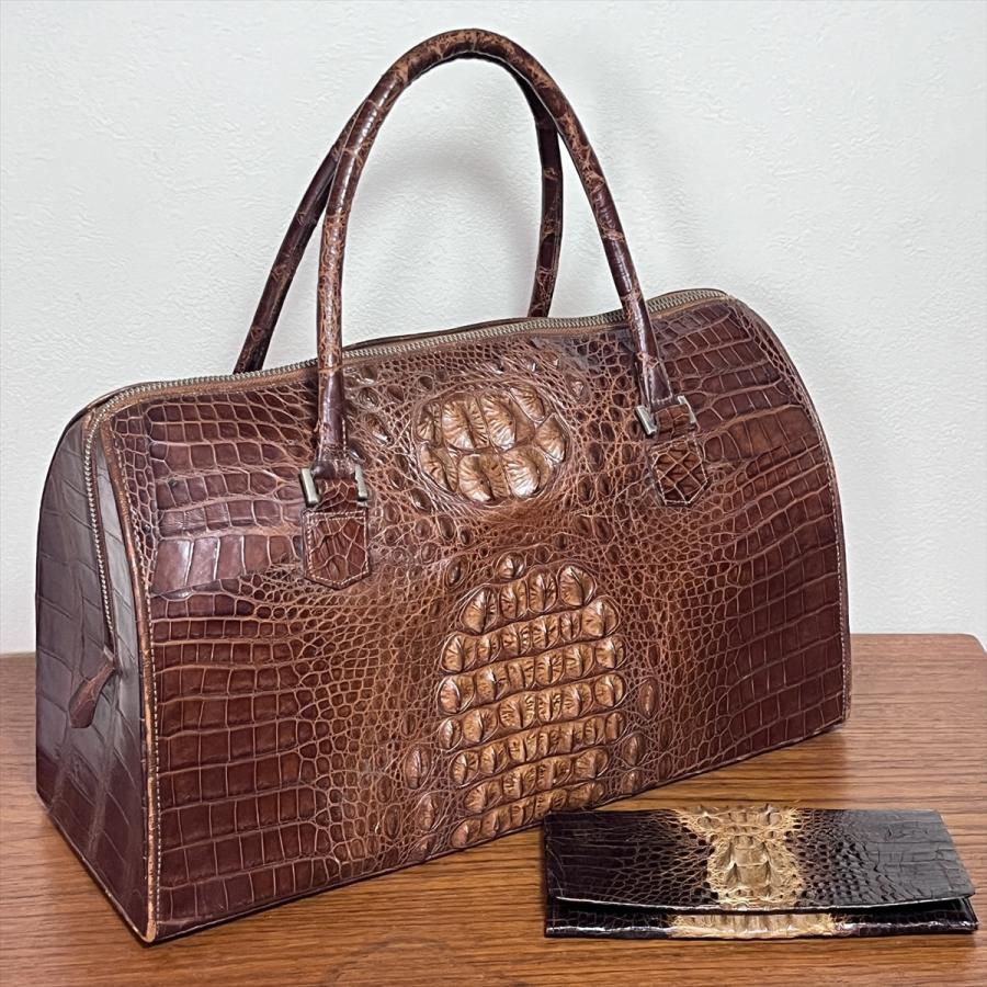 ヴィンテージ ワニ革 クロコダイルレザー バッグ クロコ札入付 : SK