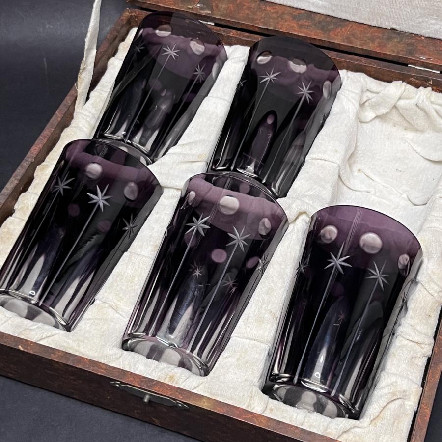 ヴィンテージ 昭和レトロ 切子グラス カットグラス コップ パープル 5