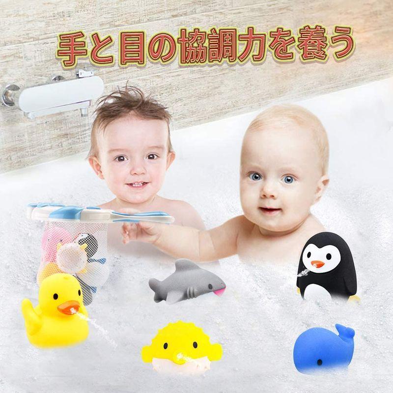 Joygrow お風呂 おもちゃ 水遊びおもちゃ 赤ちゃん 子供 シャワー かわいい 動物すくい 噴水 お風呂 幼児 魚網 アヒル クジラ 新素材新作