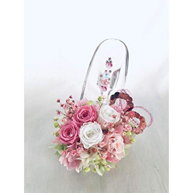 売り切り御免 プリザーブドフラワー ガラスの靴シリーズ ピンクと白の可憐なミニ薔薇とハートたちの楽しい時間 リボンラッピング付き 生花 Solidarite Numerique Fr