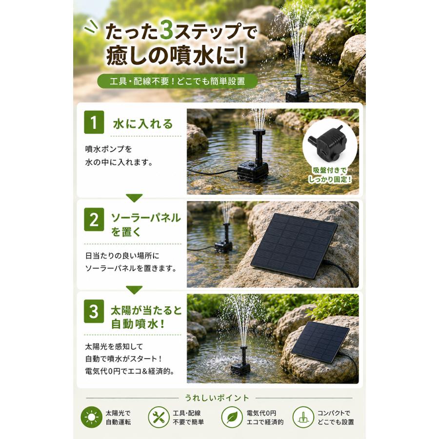 ソーラーポンプ メダカ 噴水 滝 水槽 蓄電 屋外 強力 太陽光発電