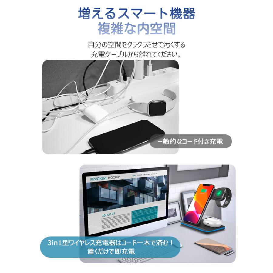 ワイヤレス充電器 3in1 15W ワイヤレス 充電器 iPhone Android Airpods