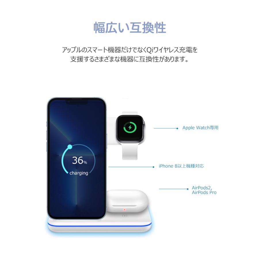 ワイヤレス充電器 3in1 iphone 15w ワイヤレス 充電器 スタンド iPhone Android アンドロイド 充電スタンド スマホ Qi 急速充電 3台同時充電可能｜sky-sky｜13