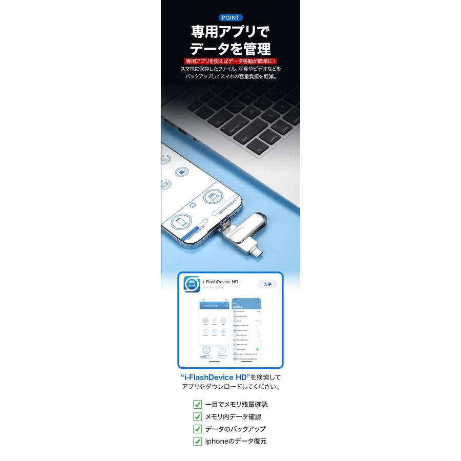 USBメモリ 128GB 4in1 大容量 USB3.1 高速フラッシュ バックアップ スマホ用 フラッシュドライブ usbメモリ  iphoneデータ移行 Lightning パソコン 回転式