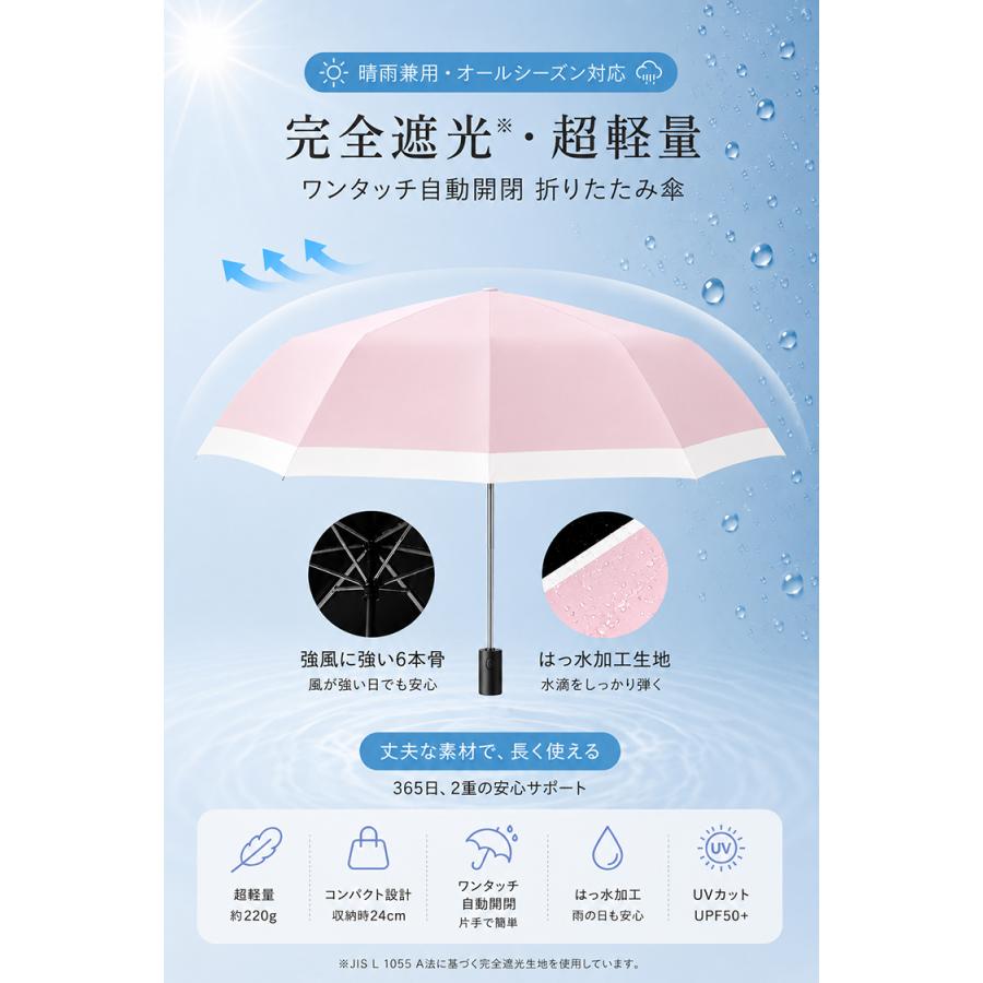 日傘 折りたたみ 完全遮光 晴雨兼用 超軽量 140g UVカット UPF50+