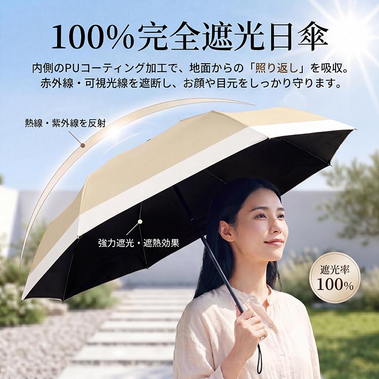 日傘 折りたたみ 完全遮光 晴雨兼用 超軽量 140g UVカット UPF50+