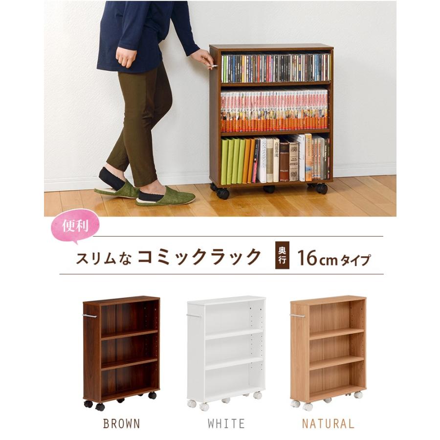 本棚 スリム キャスター 大容量 3段 薄型 北欧 コミックラック 隙間