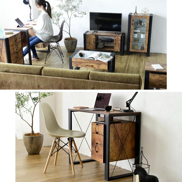 パソコンデスク 収納 デスク ビンテージ 風 幅90 引き出し おしゃれ テレワーク ブルックリン A4 ファイル収納 在宅勤務 リモートワーク 一人暮らし 省スペース_13