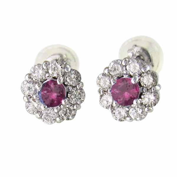 両耳 ピアス 18kホワイトゴールド ルビー 天然ダイヤモンド 7月の誕生石 キャッチ付き