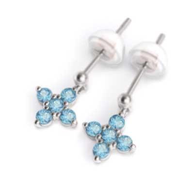 クロス ジュエリー ペア ピアス ブルートパーズ プラチナ900 キャッチ付き