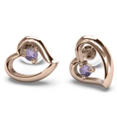 k18ピンクゴールド オープンハート 両耳 ピアス アメジスト キャッチ付き