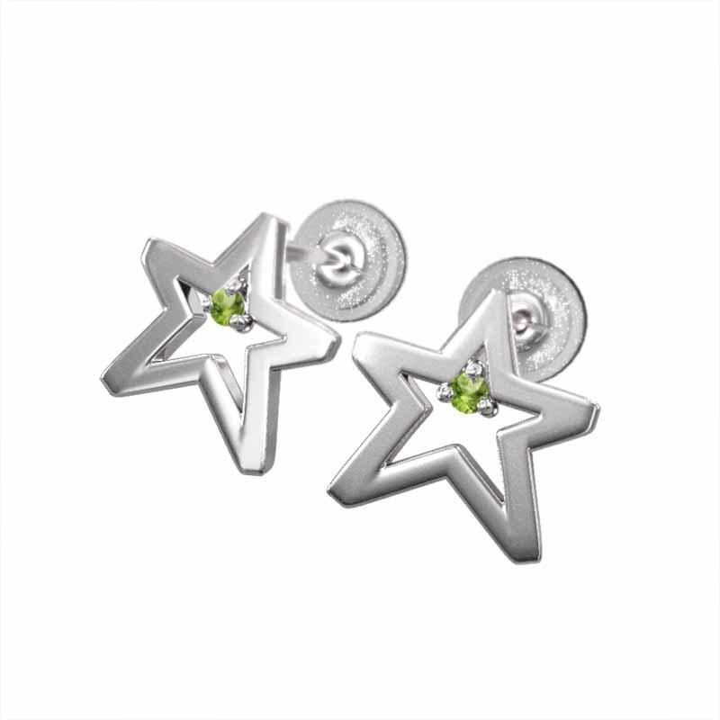 ペリドット ペア ピアス 星 デザイン 1粒 石 プラチナ900 8月誕生石 キャッチ付き 小サイズ