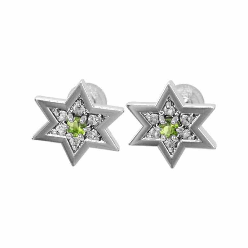 18kホワイトゴールド 六芒星 両耳 ピアス ペリドット 天然ダイヤモンド キャッチ付き 小サイズ