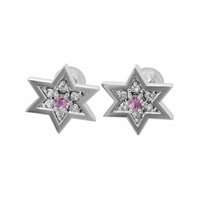 ペアピアス 六芒星 ピンクサファイア 天然ダイヤモンド プラチナ900 キャッチ付き 小サイズ