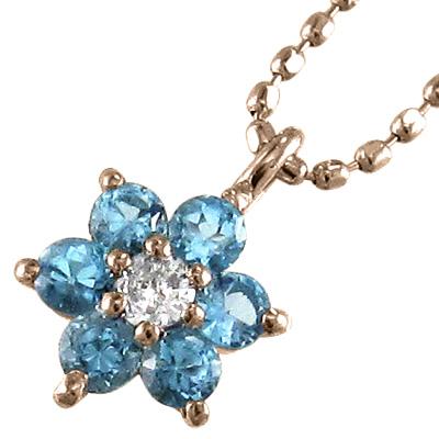 正規激安 18金ピンクゴールド フラワー 花 ペンダント ネックレス ブルートパーズ 青 ダイヤモンド 超大特価 Www sciences Africa