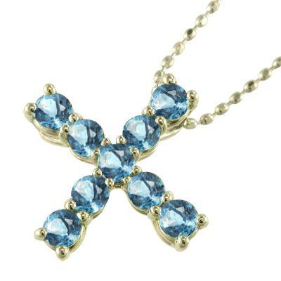 超格安価格 ペンダント クロス ネックレス ブルートパーズ 青 ネックレス クロス 10金イエローゴールド ブルートパーズ 青 メンズ アクセサリー