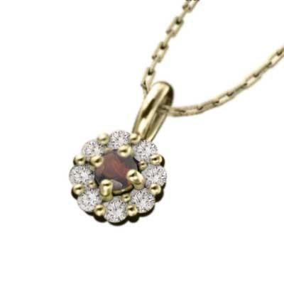 ペンダント ネックレス ガーネット 天然ダイヤモンド 18kイエローゴールド 1月の誕生石