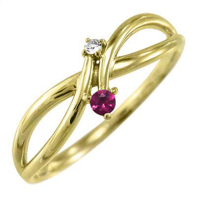 指輪 ルビー ダイヤモンド k10イエローゴールド 7月誕生石
